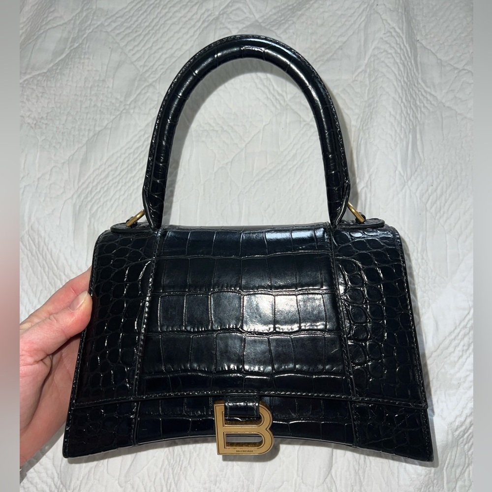 Authentic BALENCIAGA HOURGLASS SMALL CROCODILE
